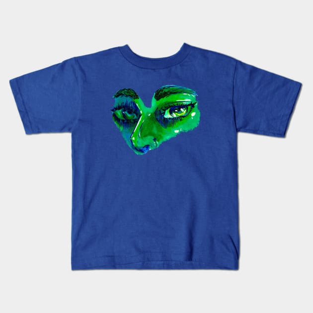 Green Eyed Monster Kids T-Shirt by Illustraven's Designs